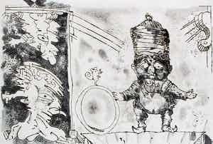 Lucebert - Ets: Compositie met drie wezens - 1975 verkocht voor € 225!