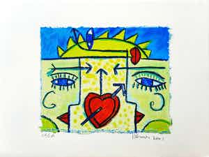 Hannes Kuiper - Geen titel - vrolijke en kleurrijke zeefdruk 23/160 - 21956 verkocht voor € 50!