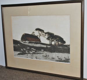 Tjeerd Bottema - Schaapskooi bij Ede - Ingelijste kleurets & aquatint - Incl.kunstboek Mijn Leven kopen? Bied vanaf 65!