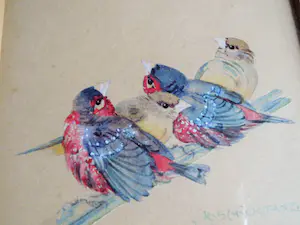Karl Schicktanz - Aquarel - Vogeltjes op stok met Bij kopen? Bied vanaf 60!