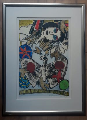 Corneille - "L 'Oiseau Papillon" - Grote, fraai ingelijste zeefdruk uit 2002 kopen? Bied vanaf 275!