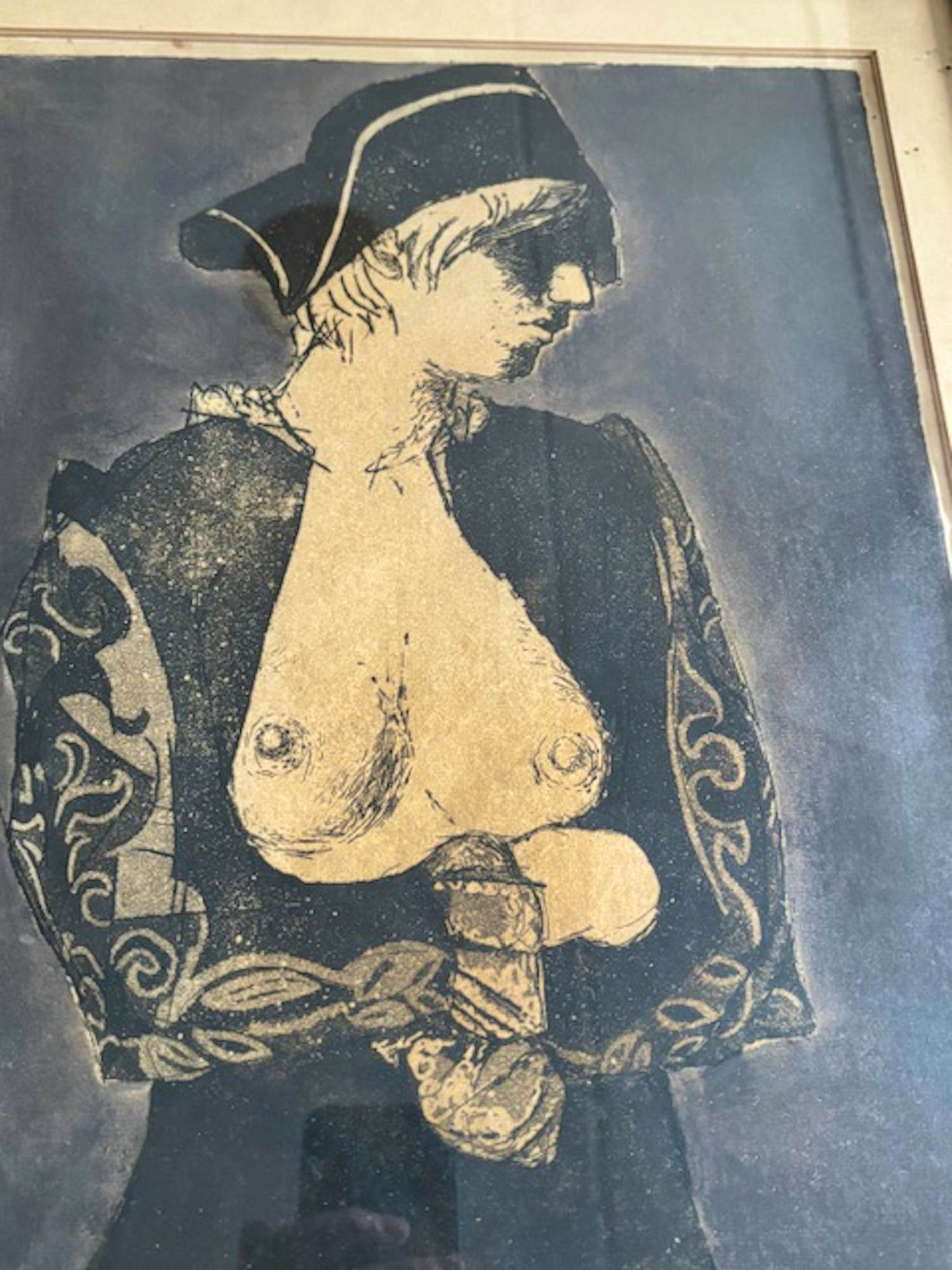 Els Korver - ets aquatint monotype eigen druk van staande vrouw verkocht voor € 45!