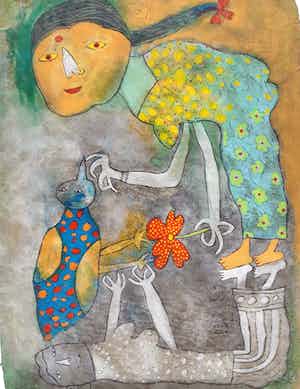 Shahid Parvez - Vogel, bloem verkocht voor € 30!