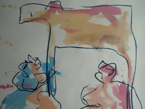 Anton Heyboer - Acryl en pastel , 2 Vrouwen & het Dier – 107 x 79 cm. kopen? Bied vanaf 150!