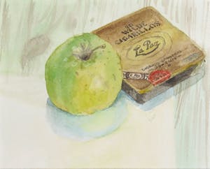 Gerard Druiven - Aquarel, Stilleven met appel en cigarillo's kopen? Bied vanaf 1!