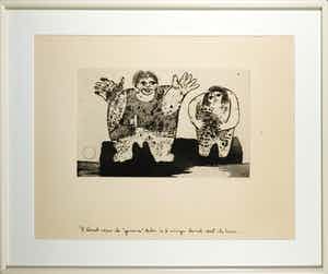 Ans Wortel - Ets, Het land van de ''gemene'' deler (...) - Ingelijst verkocht voor € 35!