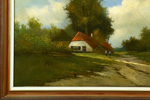Niet of onleesbaar gesigneerd - Hollands Landschap - Boerderij aan Zandweg - Olieverf op paneel - Signatuur kopen? Bied vanaf 1!