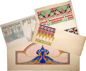 Niet of onleesbaar gesigneerd - Gouache en potlood, Lot van vier ontwerptekeningen verkocht voor € 1!