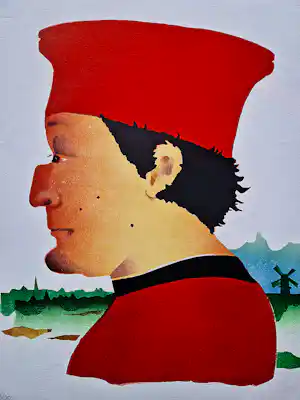Frans de Jong - Grote kleuren Sjabloondruk portret Piero della Francesca in Holland - gesigneerd verkauft für € 36!