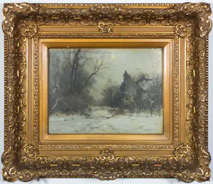 Louis Apol - Olieverf op paneel, Winterlandschap - Ingelijst kaufen? Bieten Sie von 1500!