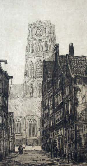 Herman Heuff - Ets - stadsgezicht: Torensteeg Rotterdam verkocht voor € 49!