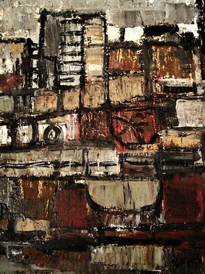 Frans Storm - Indrukwekkend 1967 Expressionistisch Olieverf "Industrieel / Havengezicht" gesig kopen? Bied vanaf 89!