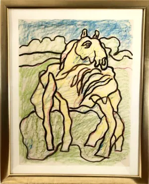 Jan Sierhuis - Paard - Gouache en Krijt op Papier (Groot ingelijst werk!) kopen? Bied vanaf 275!