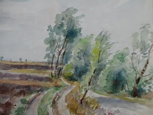 Han Krug - Winderige dag op de heide - Hilversum - Aquarel kopen? Bied vanaf 1!