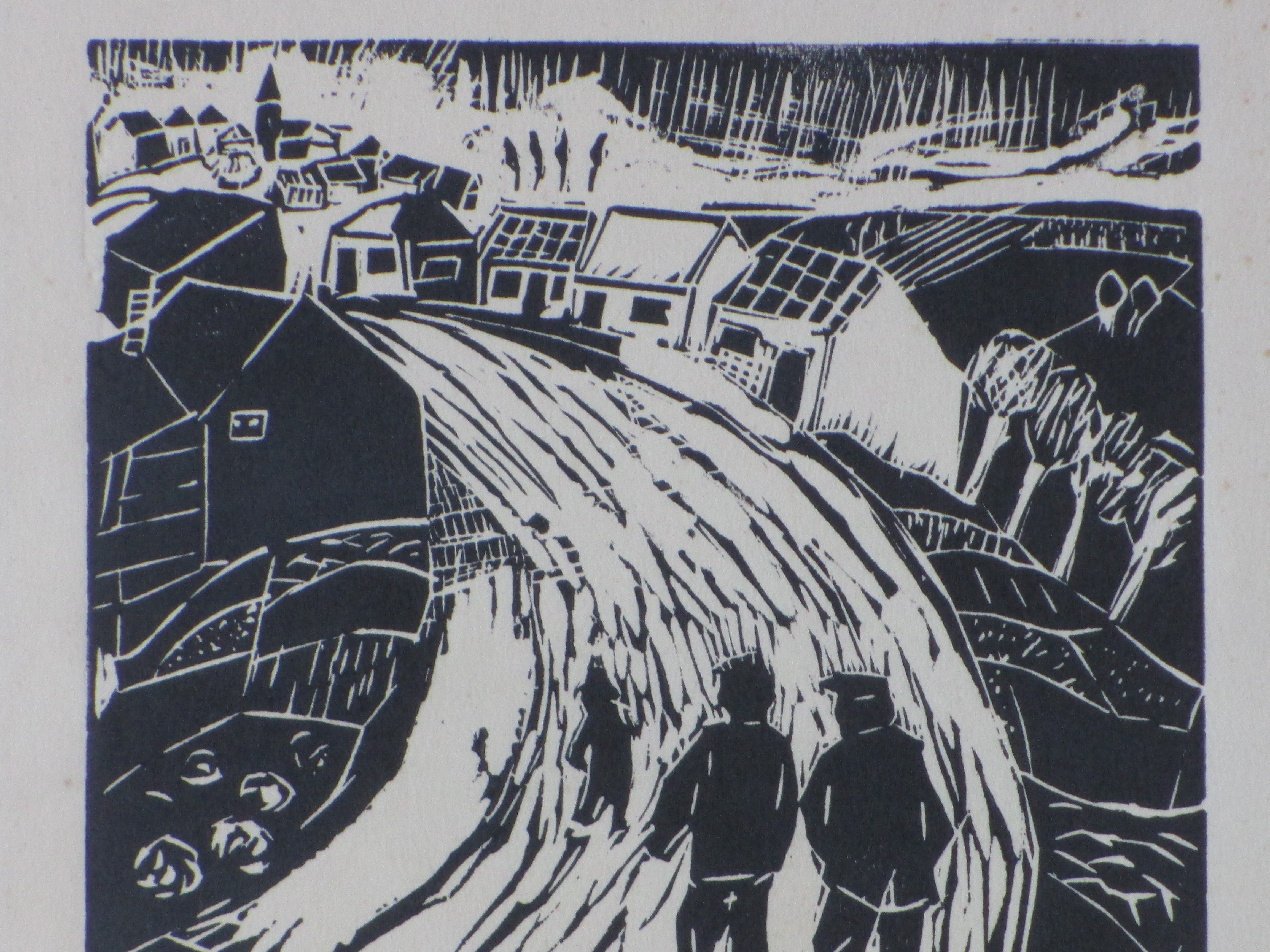 George Degenhart - Dorpsweg met figuren - Linosnede kopen? Bied vanaf 40!