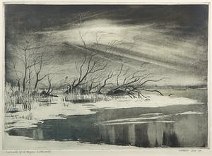 Gerrit Ris - Ets/Aquatint, Dooi water op de Leyen - Ingelijst kopen? Bied vanaf 1!