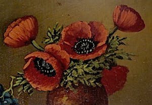 Niet of onleesbaar gesigneerd - Romantisch Stilleven Klaprozen - Hollandse School - 30-er jaren - Fraaie lijst kopen? Bied vanaf 1!