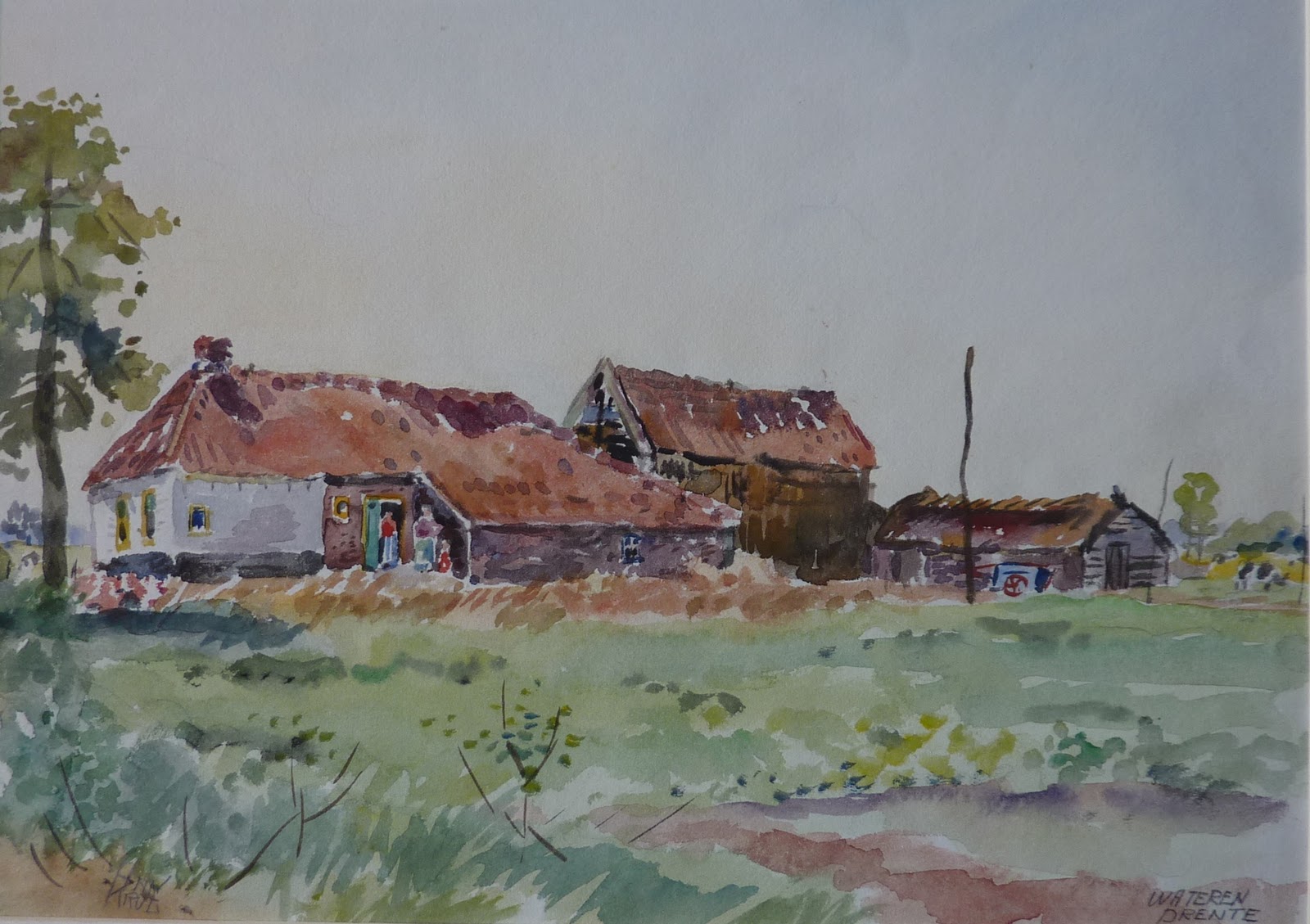 Han Krug - Aquarel "Wateren Drente" verkocht voor € 40!
