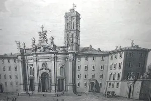 Giovanni Battista Piranesi - en Giuseppe Vasi : Rome-BASILICA DI S.CROCE- gravure ca.1747 - incl kunstboek kopen? Bied vanaf 150!