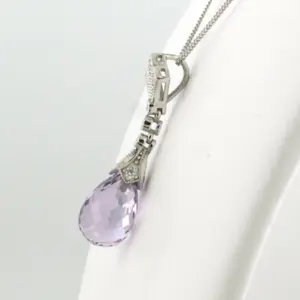 14k gouden collier en hanger met quartz en diamant 0.20 ct kopen? Bied vanaf 320!