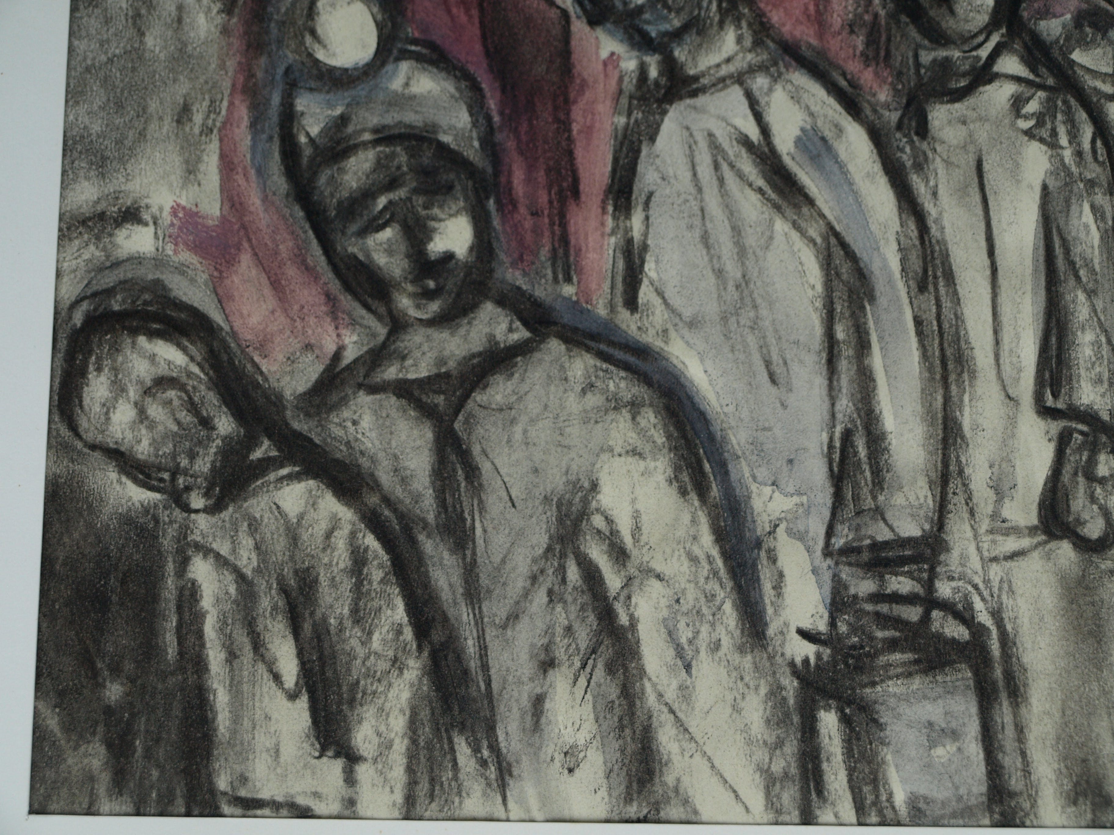 Niet of onleesbaar gesigneerd - Tekening , Mijnwerkers, Kompels - ingelijst - 1959 kopen? Bied vanaf 1!