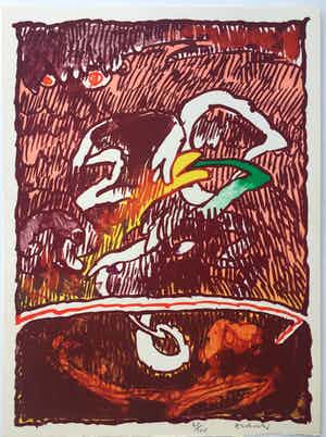 Pierre Alechinsky - litho ‘Invisible Flying Objects’ - 1978 verkocht voor € 725!