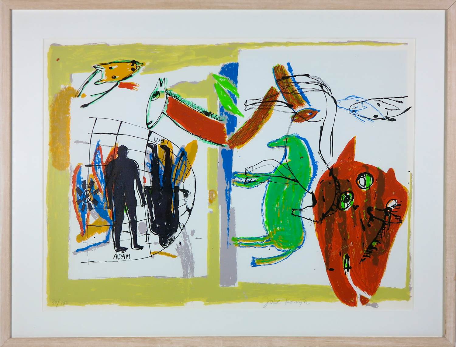 Joke Konijn - Zeefdruk op papier, Creaturen - Ingelijst kopen? Bied vanaf 60!