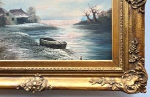 Jan de Kok - Verstild Winters Waterlandschap - in fraaie vergulden lijst(!) kopen? Bied vanaf 10!