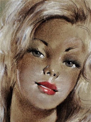 Niet of onleesbaar gesigneerd - Leuke, gesigneerde, originele jaren 50 Pastel "Pin Up" kopen? Bied vanaf 10!