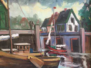 Buy Siem Wardenaar - Haventje Noord-Holland | olieverfschilderij - ingelijst (Groot)? Bid from 300!