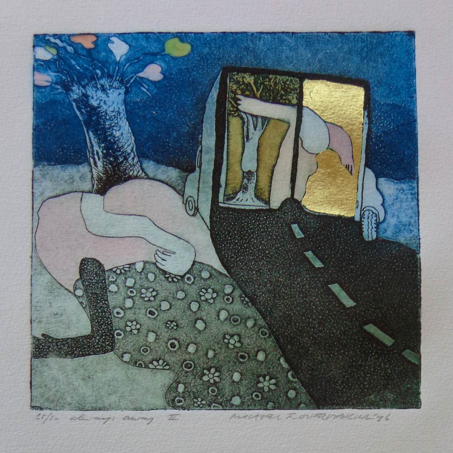 Michel van Overbeeke - ALWAYS AWAY II / KLEURETS + GOUDDRUK / 65x50cm / SIG / 1996 kopen? Bied vanaf 35!