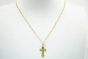 70 - Fijn 20Krt geel-gouden figaro collier & met mooi bewerkte kruis hanger kopen? Bied vanaf 145!
