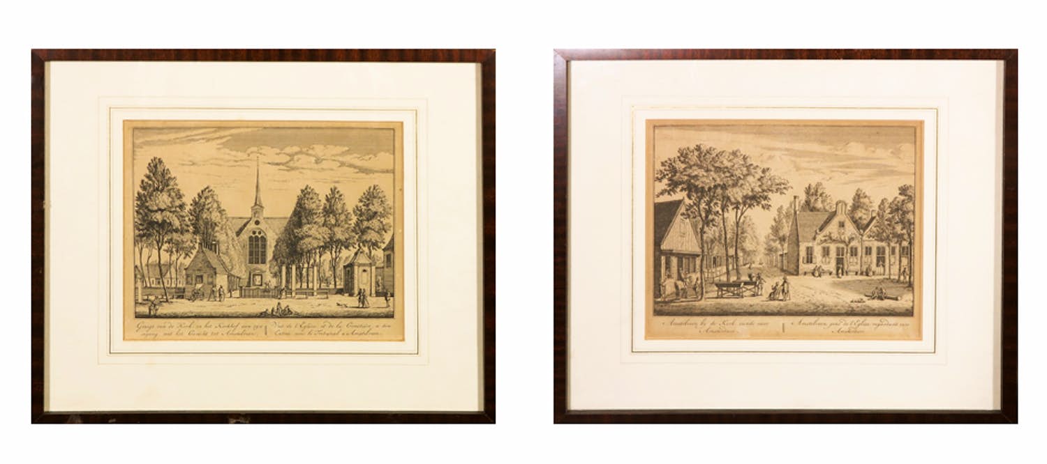 Buy Niet of onleesbaar gesigneerd - Lot van twee ingelijste gravures met locaties in Amstelveen? Bid from 1!