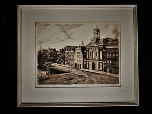 Niet of onleesbaar gesigneerd - Fraaie vooroorlogse Ets "Amsterdam het Singel bij Leidsestraat" gesigneerd kopen? Bied vanaf 10!