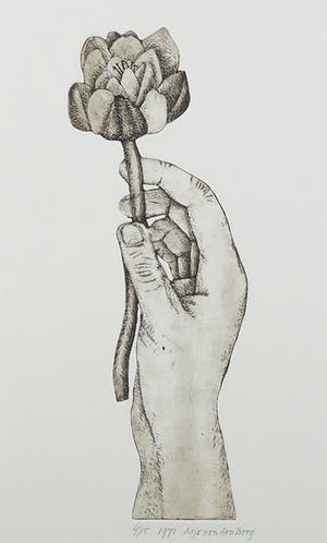 Arja van den Berg - Ets, Bloem in de hand kopen? Bied vanaf 1!