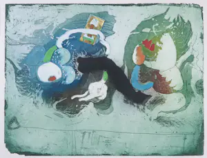 Michel van Overbeeke - Ets en aquatint met bladgoud, It's in the air III - Ingelijst kopen? Bied vanaf 50!