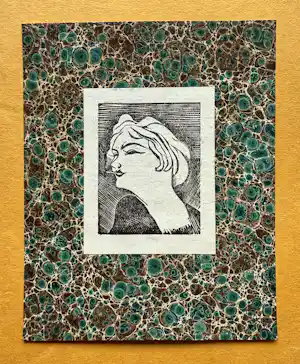 Tsuguharu Foujita - Porträt einer rauchenden Frau. Miniatur-Original-Holzschnitt 1925 vendu pour 60€ !