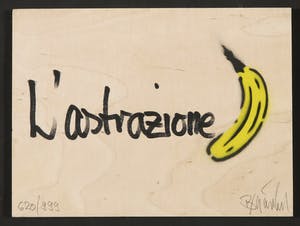 Thomas Baumgartel - (de Bananensprayer), Houten paneel bewerkt met stift en spuitbus, L'Astrazione kopen? Bied vanaf 100!