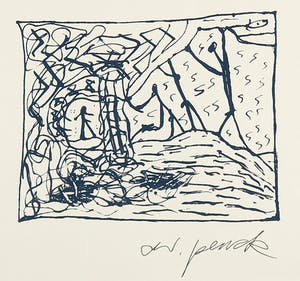 A.R. Penck - Zeldzame, handgesigneerde litho, Compositie met figuren - Ingelijst kopen? Bied vanaf 1!