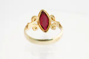 123 - Klassiek model ovalen 14 Krt geel gouden ring met rode edelsteen kopen? Bied vanaf 110!