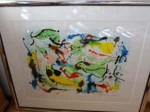 Nic Jonk - Zeefdruk, Titel, "Schone lucht". - Ingelijst groot. verkocht voor € 120!