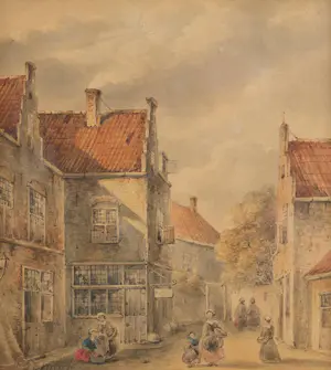 Petrus Gerardus Vertin - Stadsgezicht met vrouwen en kinderen kopen? Bied vanaf 225!