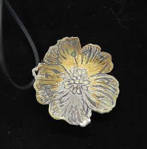 Yoka Voorbach - Yoka Voorbach - Collier met zilveren hanger met kleurenets, Magic eglantine verkocht voor € 1!