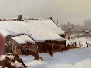 Niet of onleesbaar gesigneerd - boerderijtje in sneeuw kopen? Bied vanaf 1!