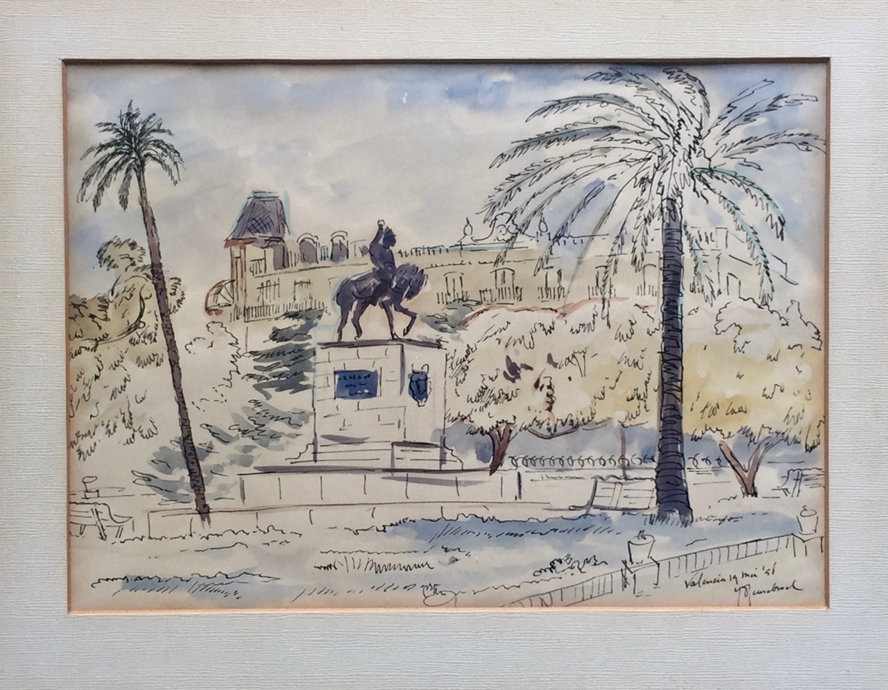 Jan Geusebroek - "Stadsgezicht Valencia (Spanje)". Aquarel. kopen? Bied vanaf 1!