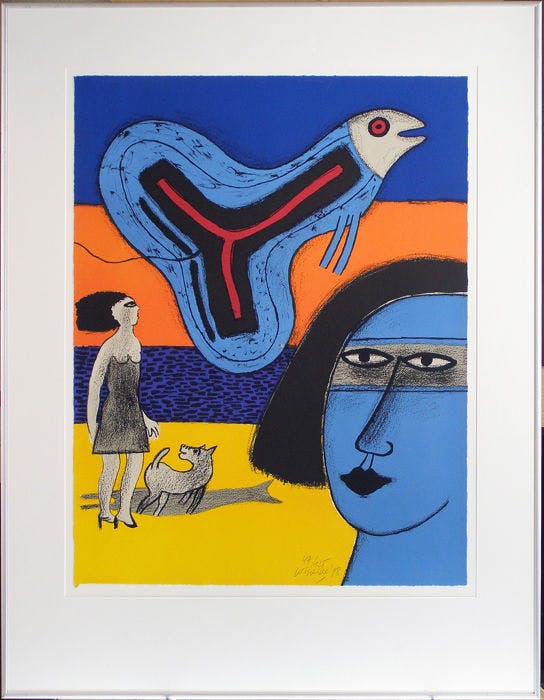 Corneille - L 'Oiseau Volant - Grote Litho 1998 - Ingelijst - 47/125 - gesigneerd kopen? Bied vanaf 175!