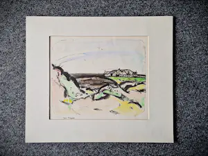 Jan Wiegers - fraaie kleuren lithografie - duinlandschap (Terschelling?) - handgesigneerd kopen? Bied vanaf 54!