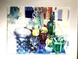 Anthonie Mandos - Stilleven met geblokte doek - Aquarel kopen? Bied vanaf 160!