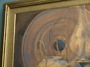 Frits Hes - Ingelijste aquarel , Stilleven met spiegel en olielamp – ca. 1950 kopen? Bied vanaf 50!