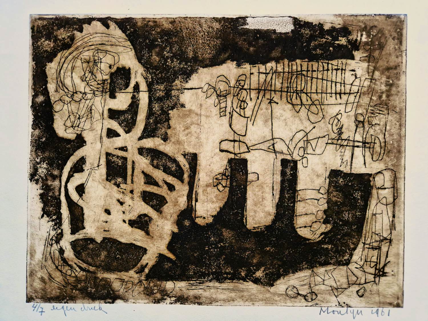 Jan Montyn - Grote monochrome - eigen druk - 1961 Ets "God verbannen" kleine oplage (4/7) kopen? Bied vanaf 110!